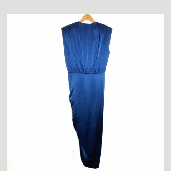 Veronica Beard Casela Dress Stretch Silk Sleeveless Blue Ruched Front Slit Sz 8 - Picture 4 of 16